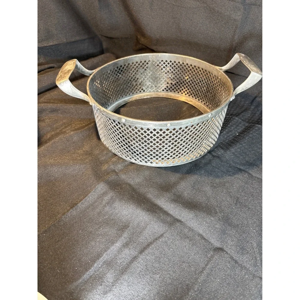 Antique Ornate Metal Basket with‎ Crest Handles Table Decor Collectible Accent