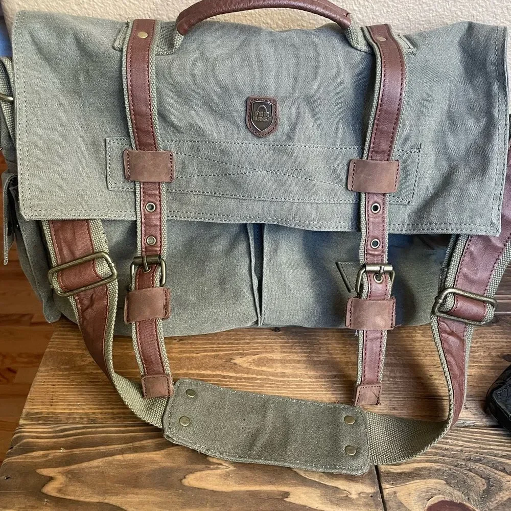 serbags Canvas Messenger Green and Brown Substantial Bag