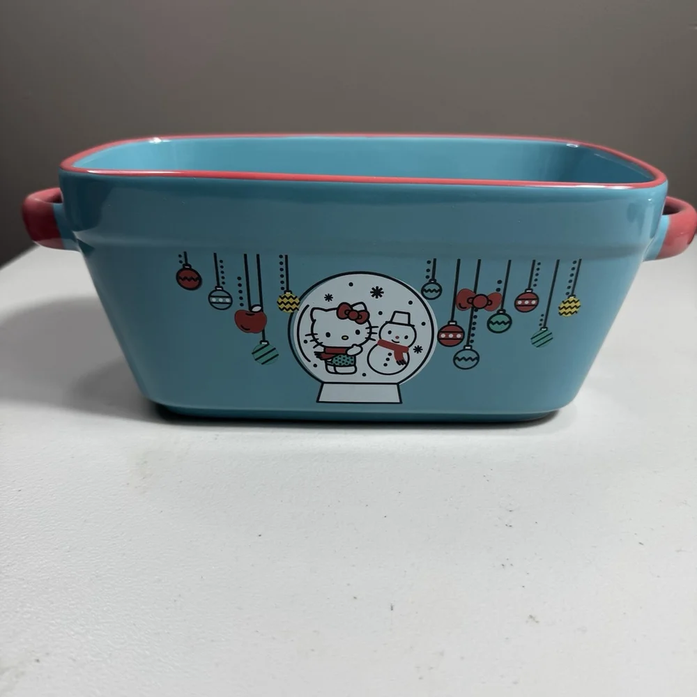 Sanrio Hello Kitty Ceramic Loaf Pan Snow Globe Design 9x5