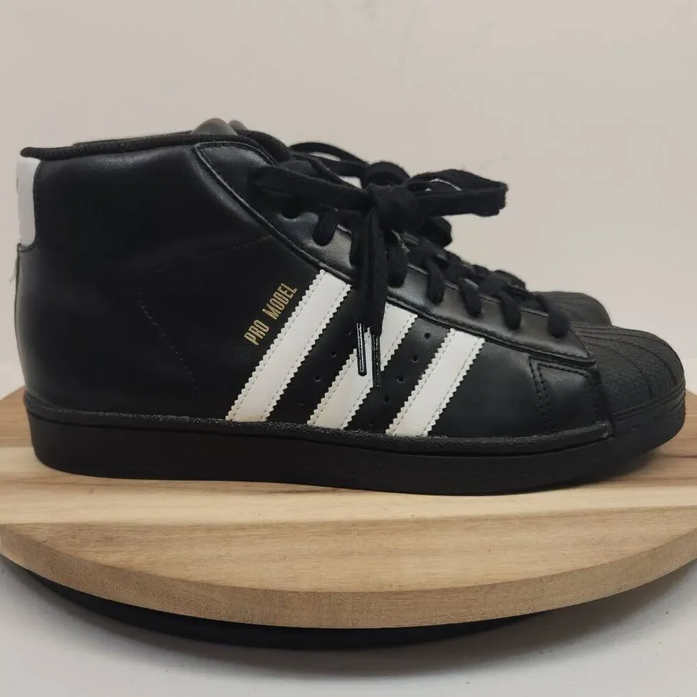 Adidas PRO MODEL GOLD Black Leather Sz 7.5 Men's Shoes B39368 Hi Top Sneakers