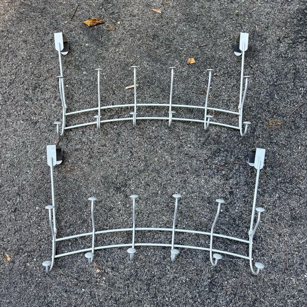 Two Matte Silver Over-the-Door Curved Wall Hook Racks