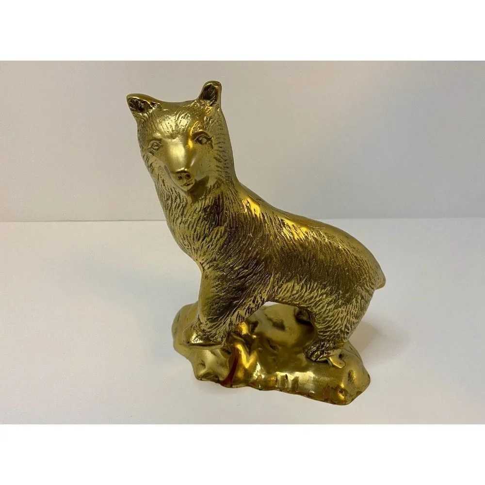 Vintage Brass Bear on‎ Rock Mountain Large 9” Made in Korea See All Pics As Is