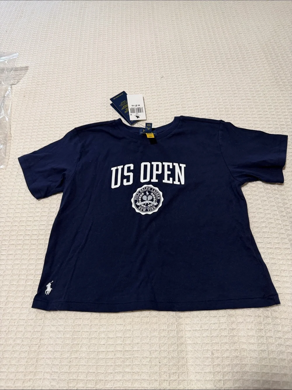 Polo Ralph Lauren Boys US Open Graphic Tee Navy Tennis Shirt Medium 8-10 NWT