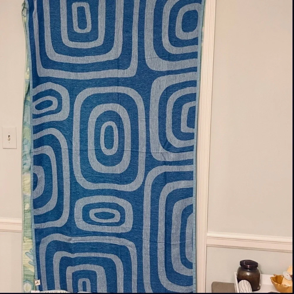 Modern Blues Towel Travel Blanket Wrap FLiPSiDE 2 Side Woven Organic Cotton NEW