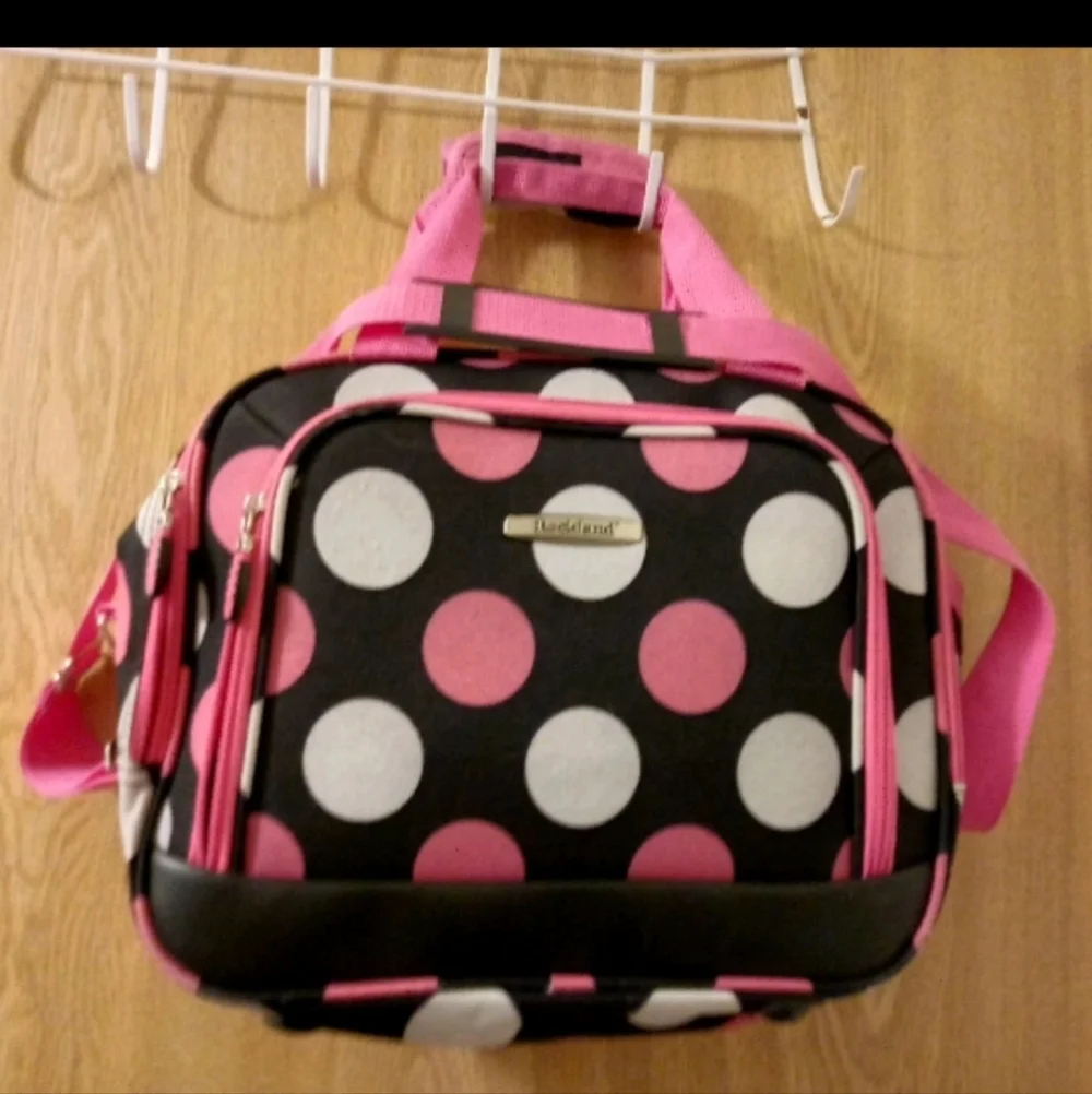 Rockland Pink Black Carry On Laptop tablet Travel Bag Removable Adj. Strap