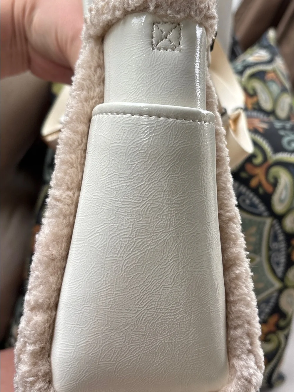 Kate Spade New York Cream Sherpa Trim Tote Crossbody Bag Winter Cozy Chic