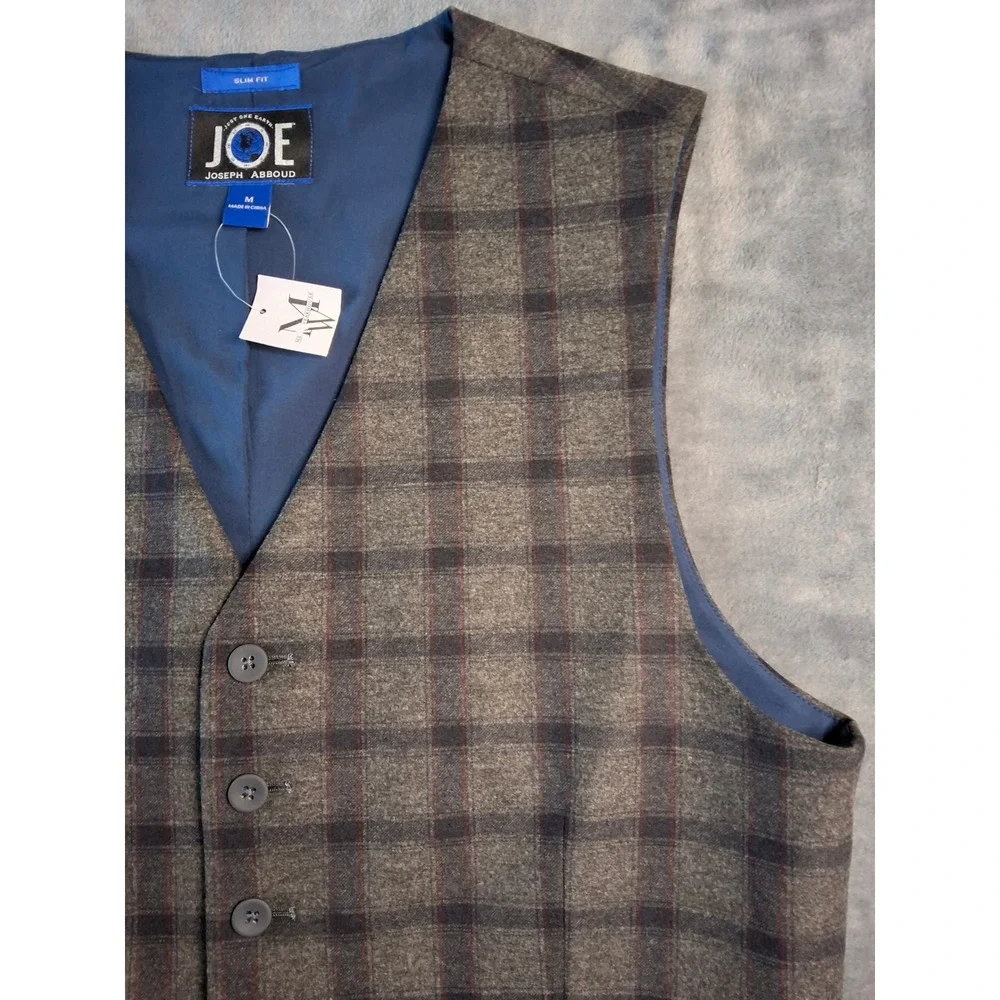 Joseph Abboud JOE Mens Slim Fit Gray Plaid Suit Vest Waistcoat Size M M281809