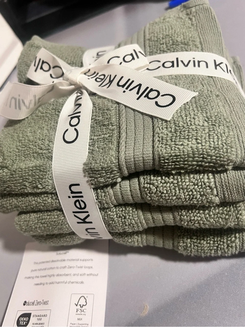 NWT CK Sage Green 4-Piece Wash Towel Set
