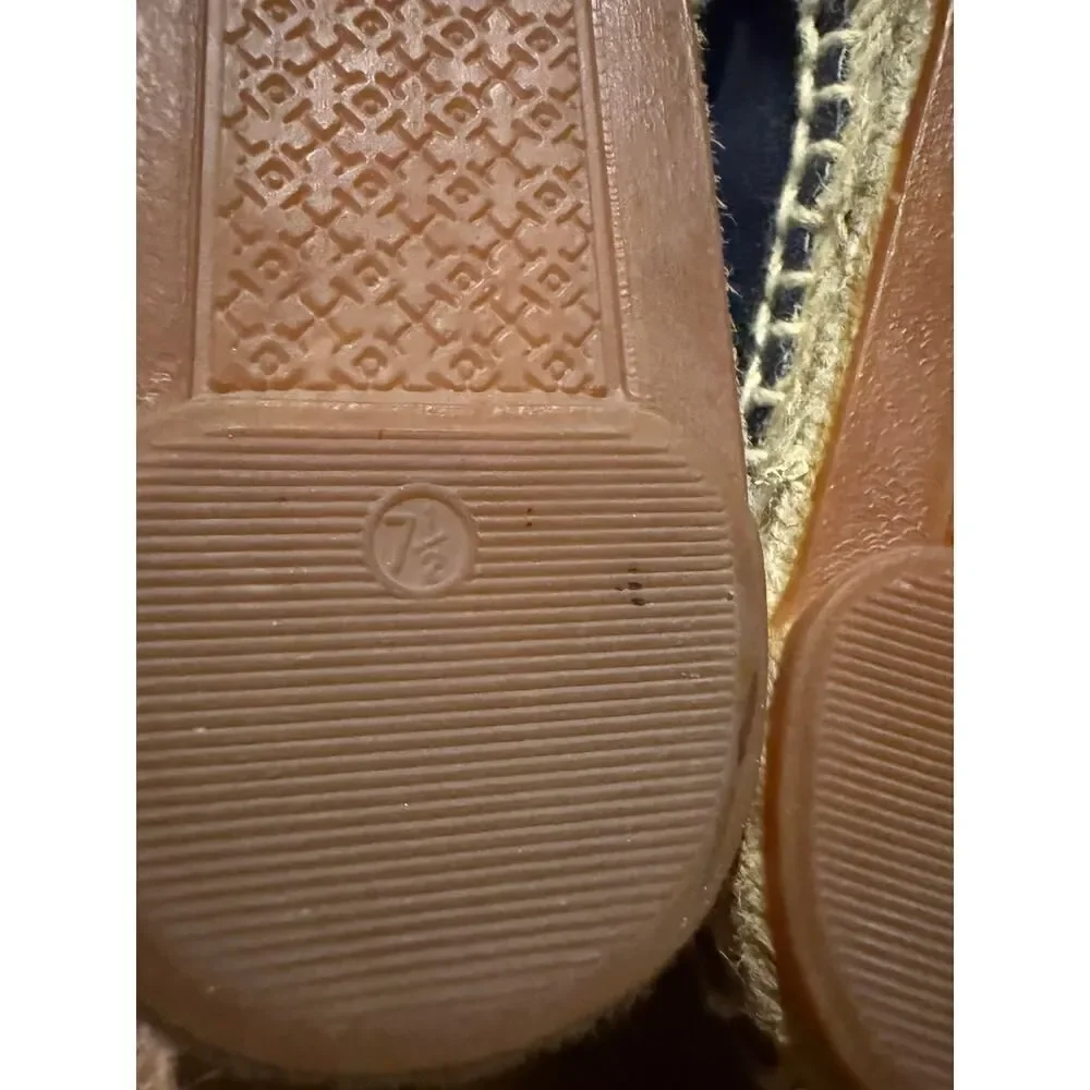 Tory Burch Blue Black Canvas and Patent Leather Poppy Espadrilles Sz. 7.5