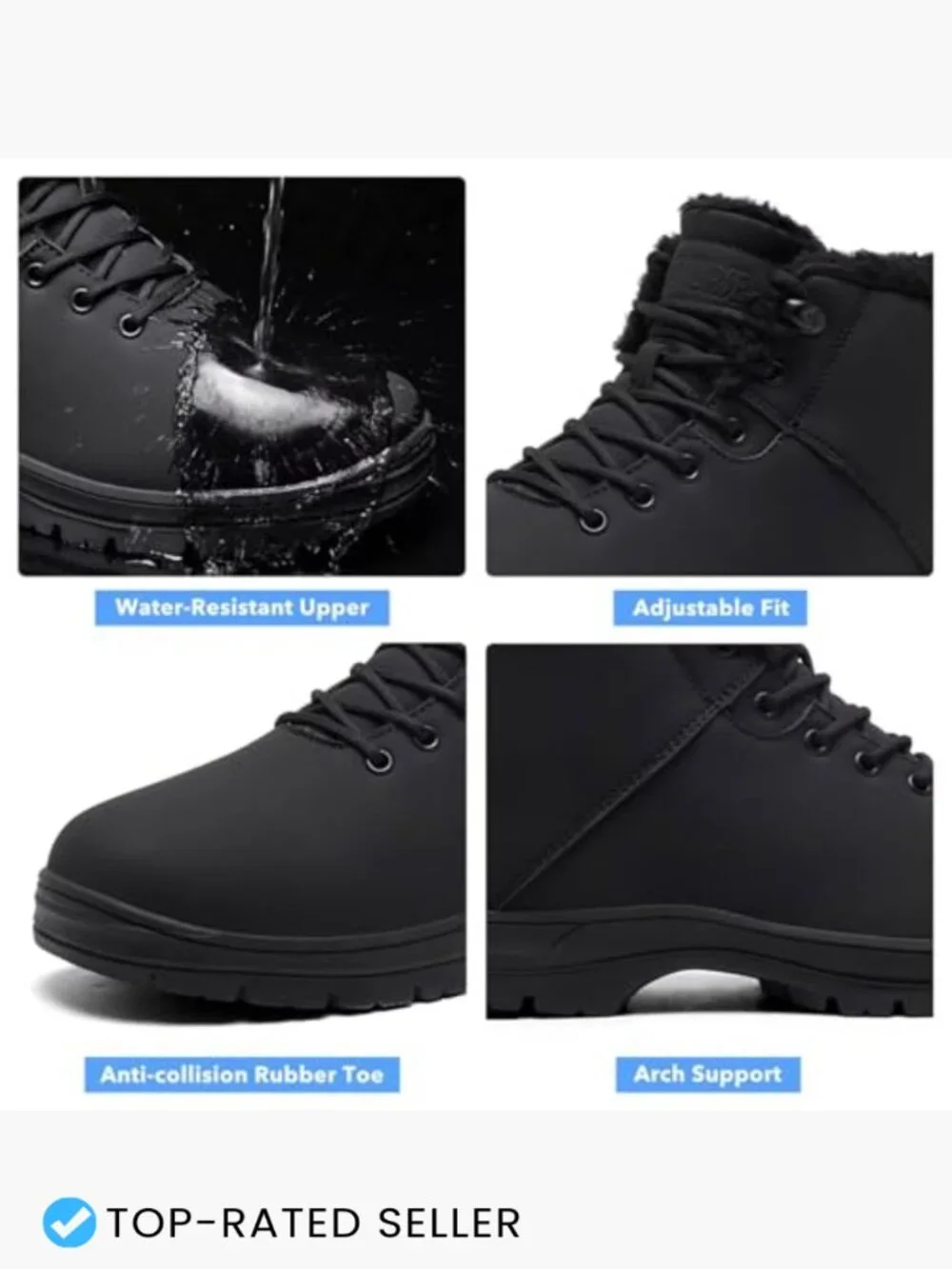 Mens Winter Snow Boots Water Resistant Warm Fur Lined Anti Slip Work Ankle