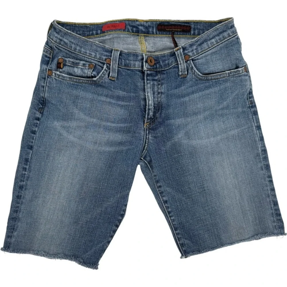 AG ADRIANO GOLDSCHMIED The Angel Denim‎ Shorts Medium Wash Raw Hem 28 Bermuda