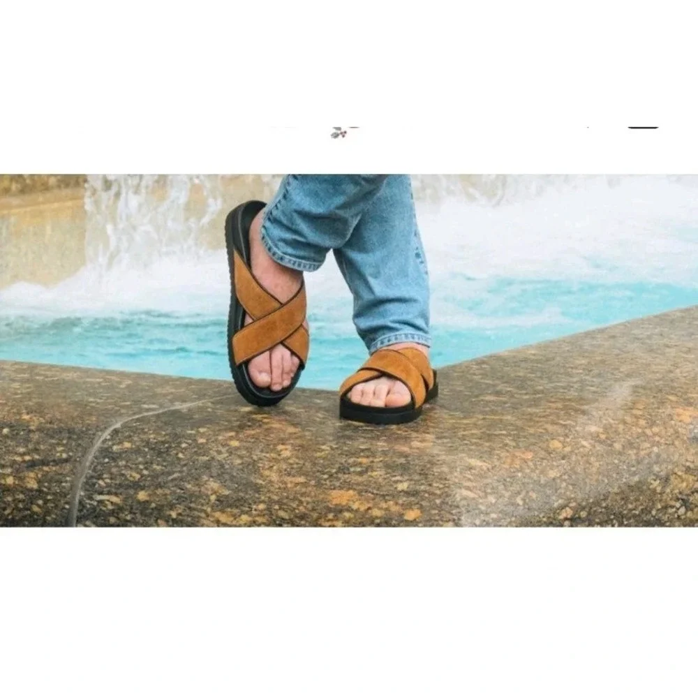 Italian Leather Mens Tan Del Toro Amalfi Crossover Sandal‎ NEW