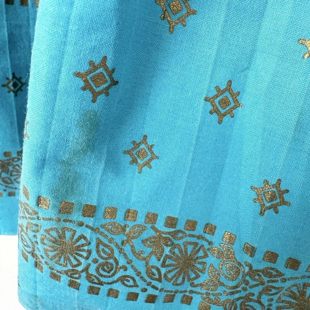Half Style Apron Handmade. Vintage. Pleated Turquoise And Gold 16X17 Small Spots