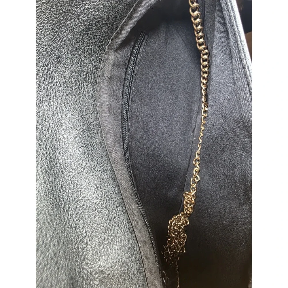 Black Gold Cutout Clutch Purse Fold Over Chain Strap Evening Bag
