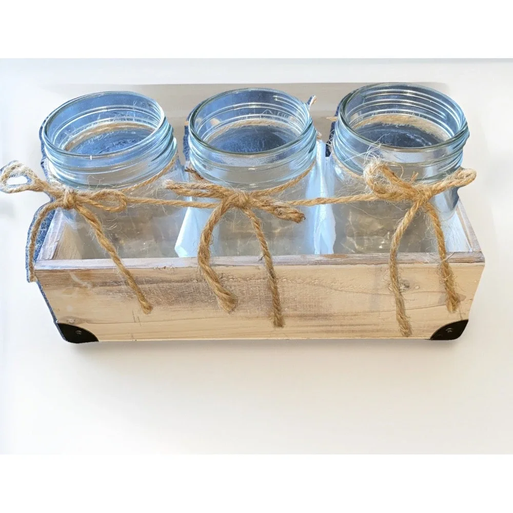 White Rustic Wood Mason Jar Centerpice For Home Wedding Storage Decoration