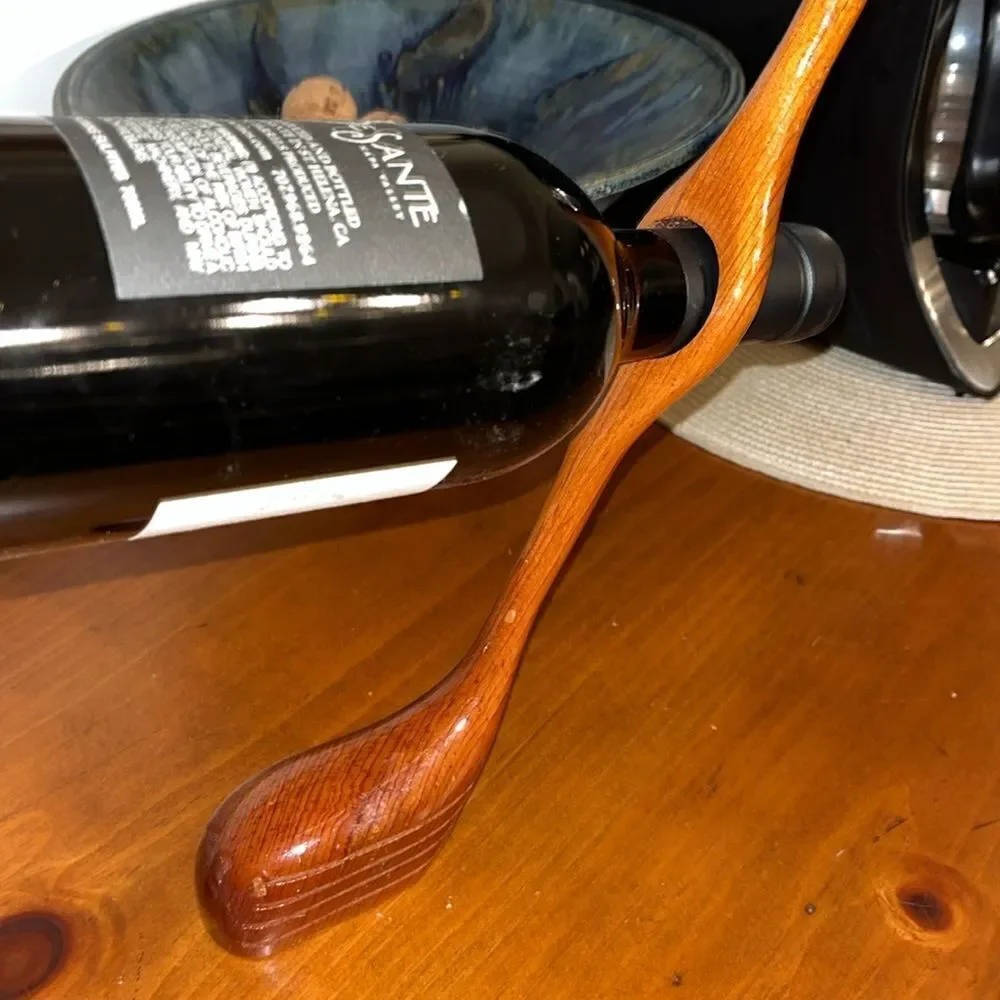 𝅺vintage Wooded Wood Carved Golf Club Wine Bottle Balanced Holder