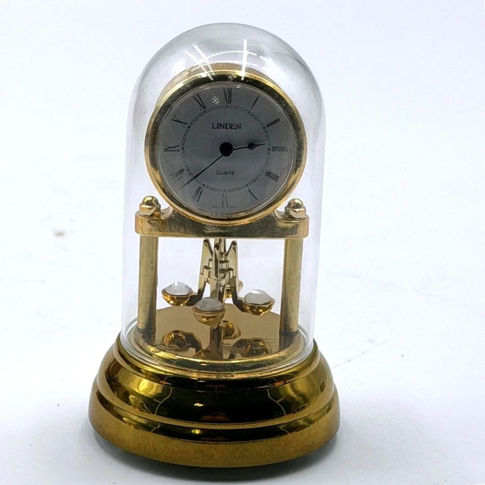 Linden West German Quartz Anniversary Dome Clock Gold Tone Roman Numerals 4.25