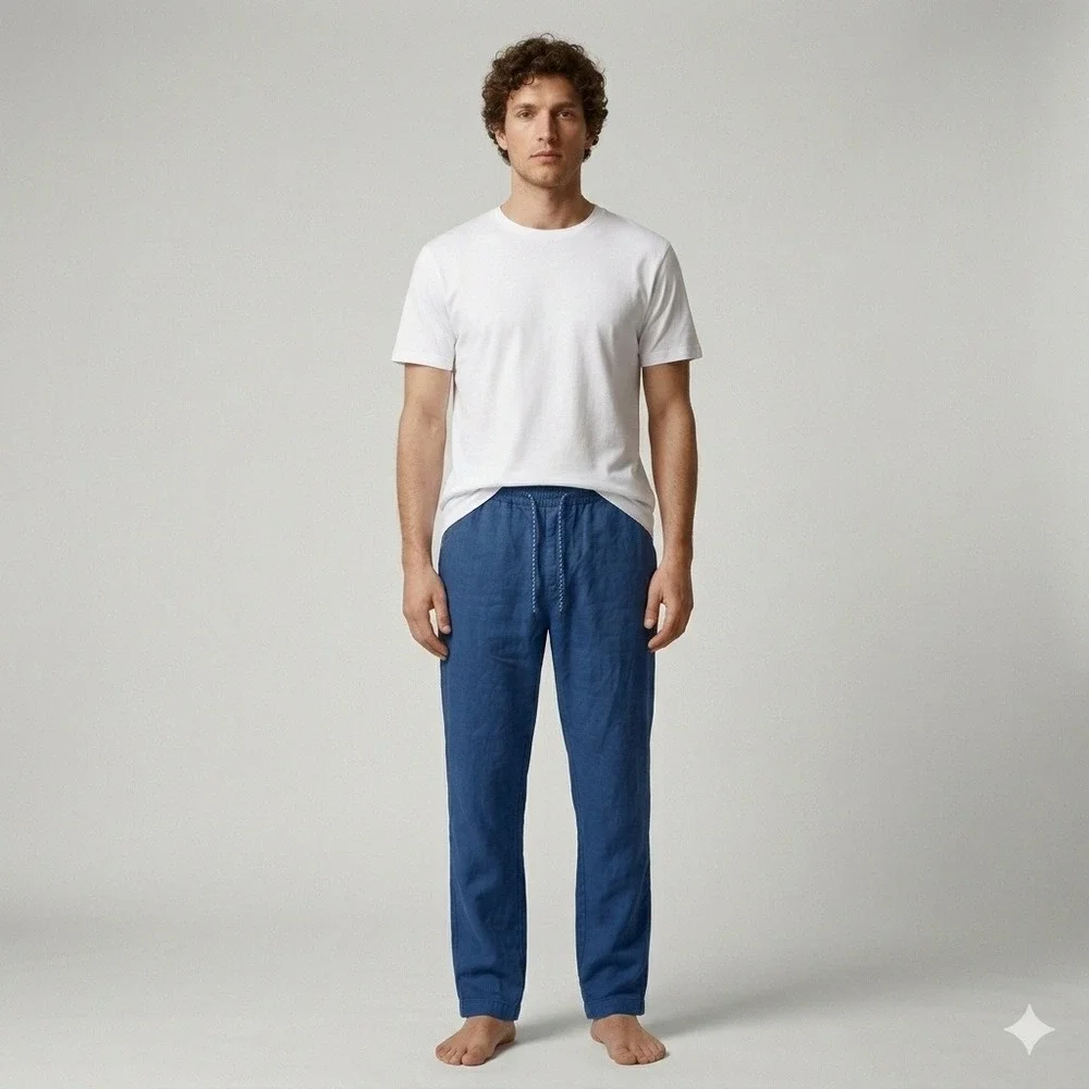 NWT Scotch & Soda Fave Men Blue Linen Cotton Garment Dye Chino Pants
