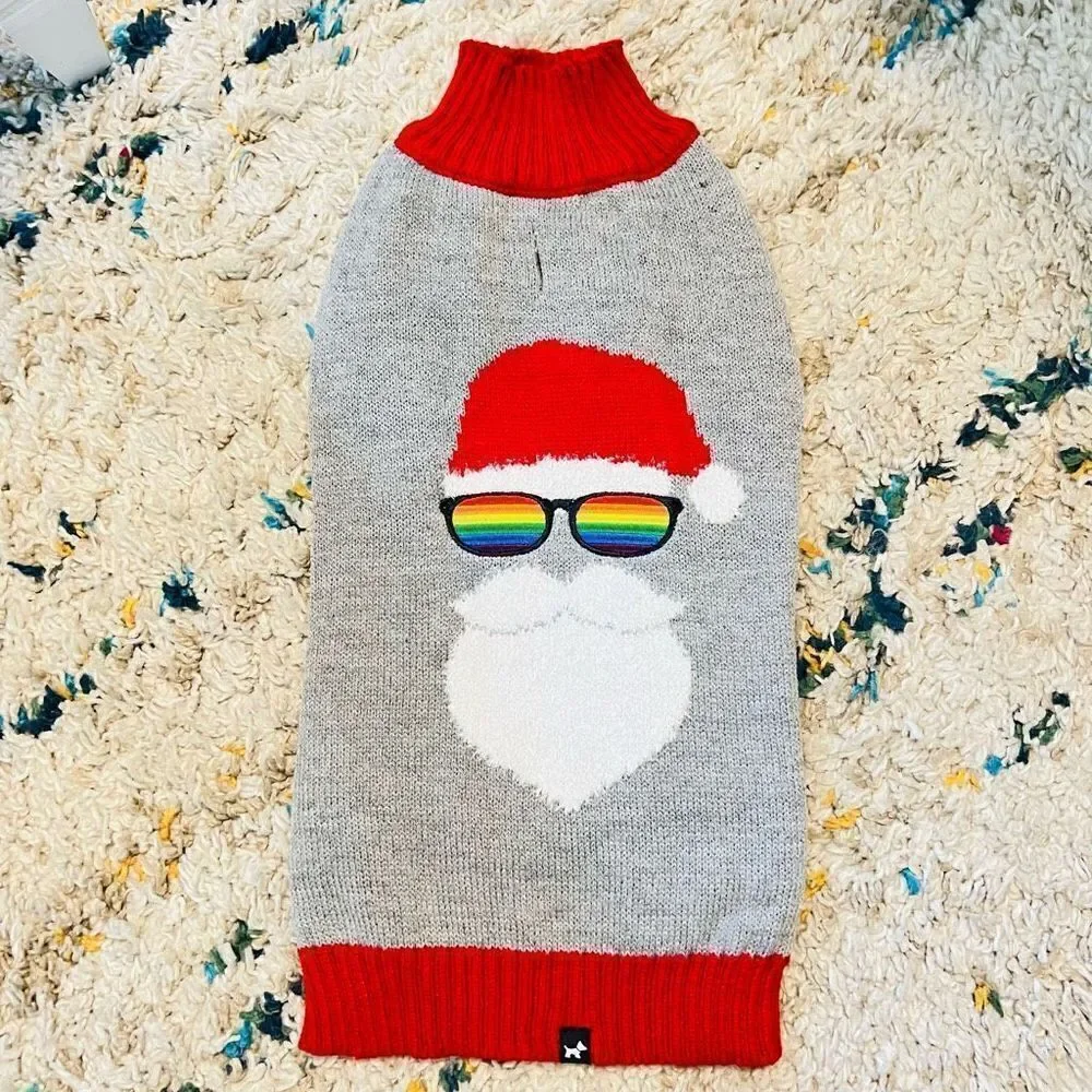 HOTEL DOGGY Pride Santa Dog Sweater, Red/Gray, Gay Pride, Medium, NWT‎