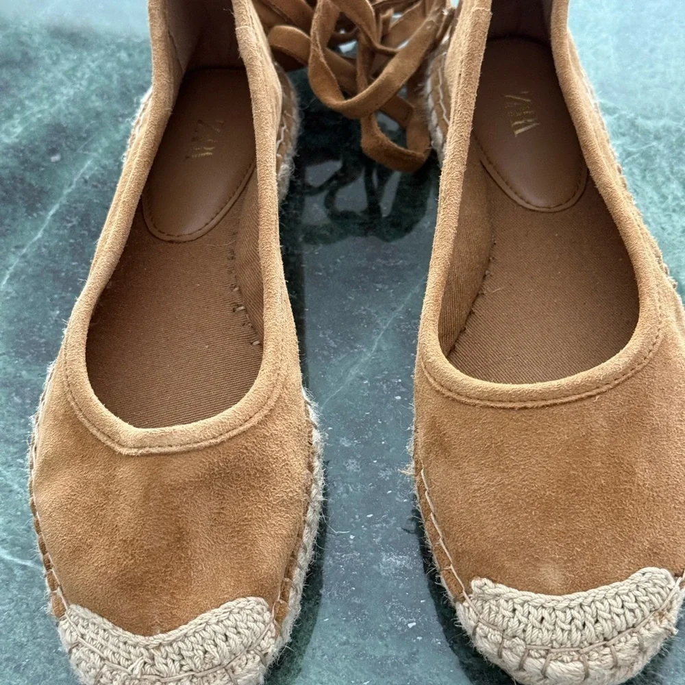 Zara NWOT Suede Lace-up Espadrilles