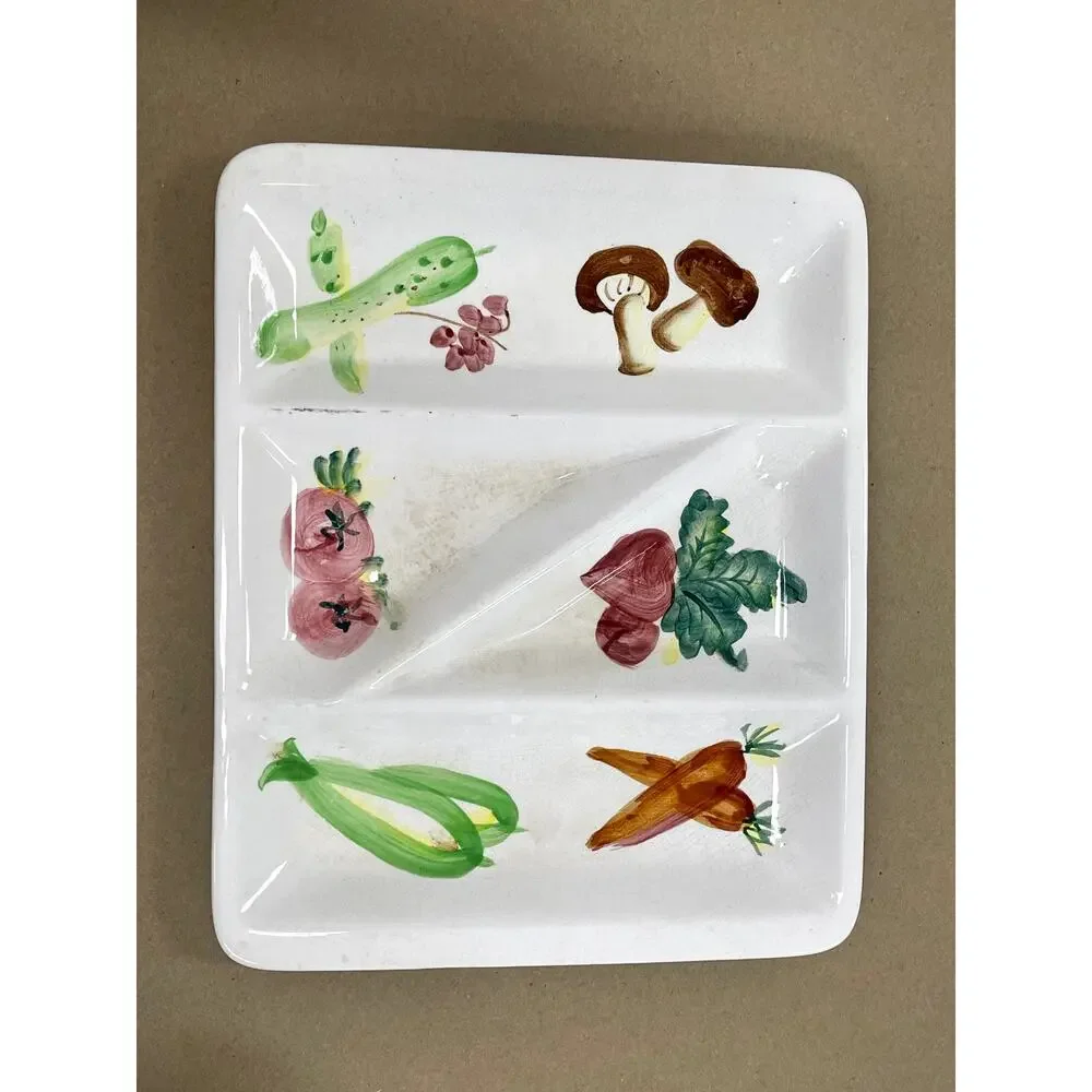Vintage Ceramic Lunch‎ Platter, Japan, Handpainted Vegetables 11.25