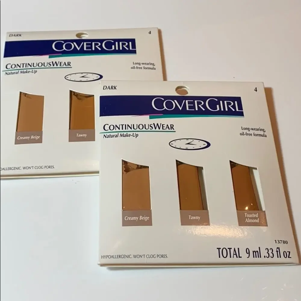 NEW 6 CoverGirl DARK FOUNDATION Continuous Wear Natural Make-Up Oil-Free Packet