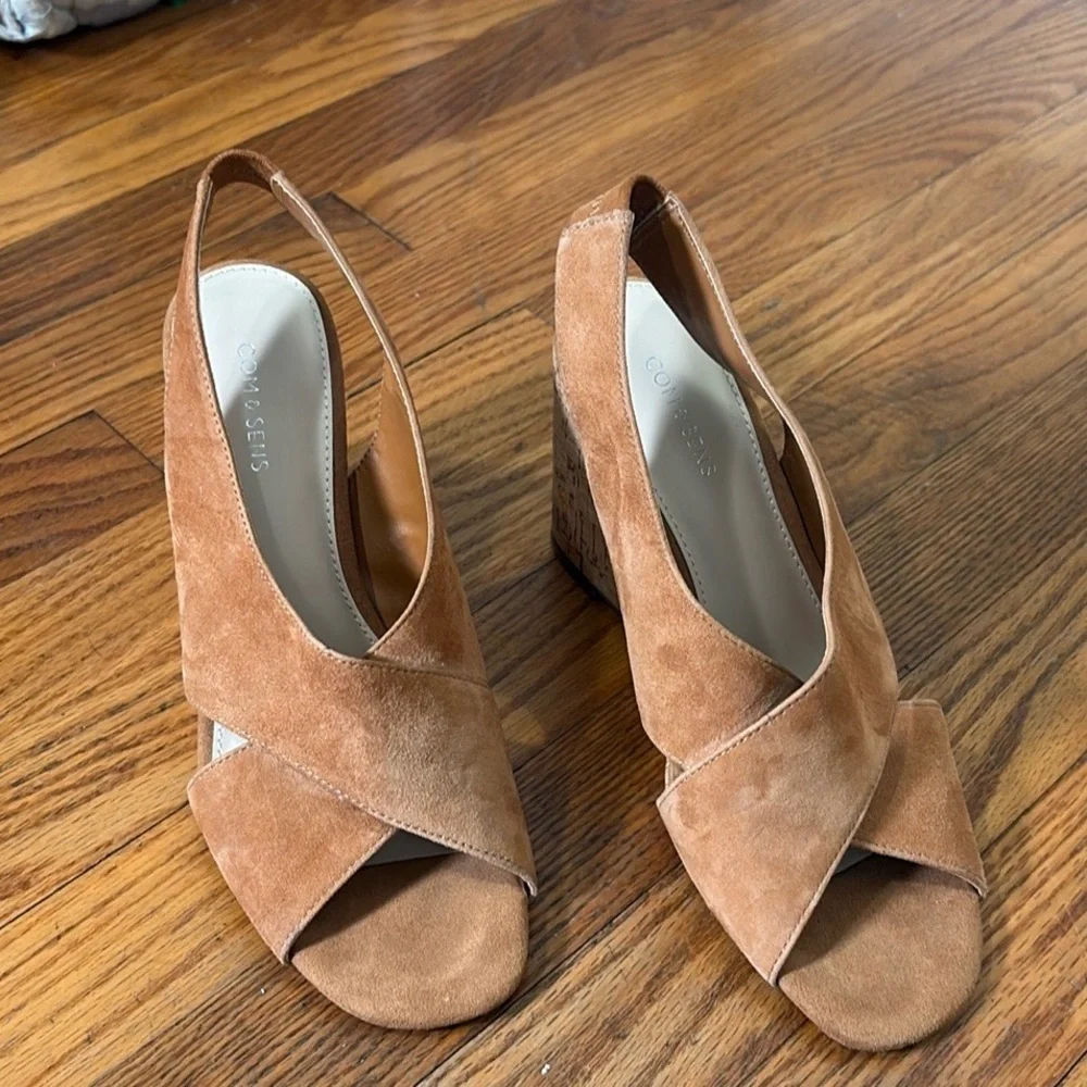 Com &‎ Sens Missy Slingback Suede Cork Wedge Sandal Shoe Tan size 7.5