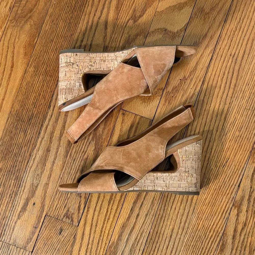 Com &‎ Sens Missy Slingback Suede Cork Wedge Sandal Shoe Tan size 7.5