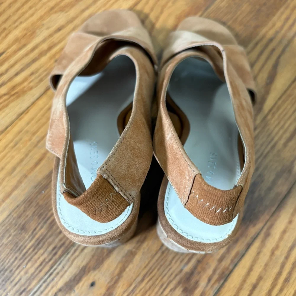 Com &‎ Sens Missy Slingback Suede Cork Wedge Sandal Shoe Tan size 7.5