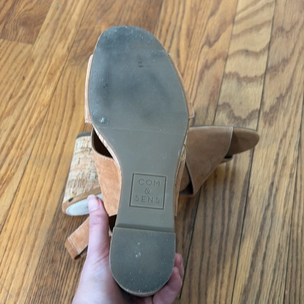 Com &‎ Sens Missy Slingback Suede Cork Wedge Sandal Shoe Tan size 7.5