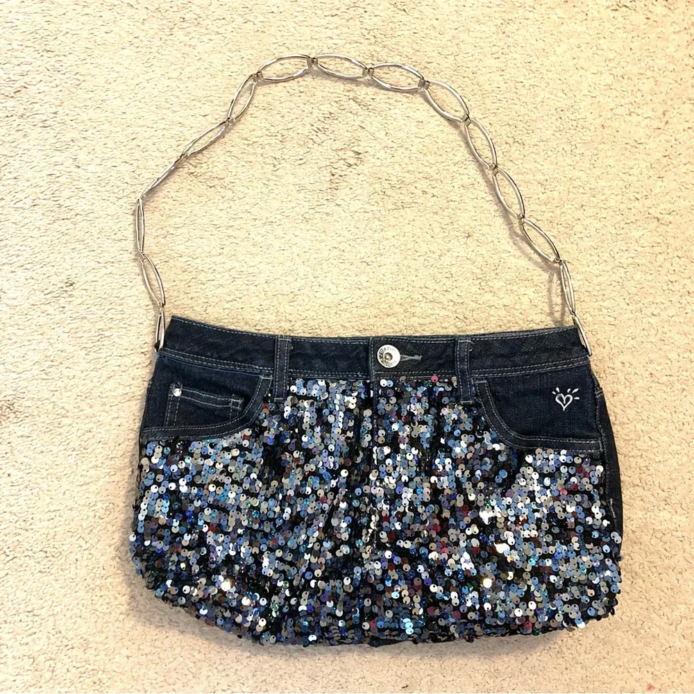 Justice Blue Denim Metallic Sequin Shoulder Purse Bag