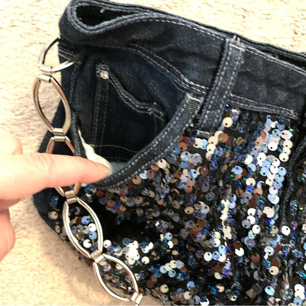 Justice Blue Denim Metallic Sequin Shoulder Purse Bag