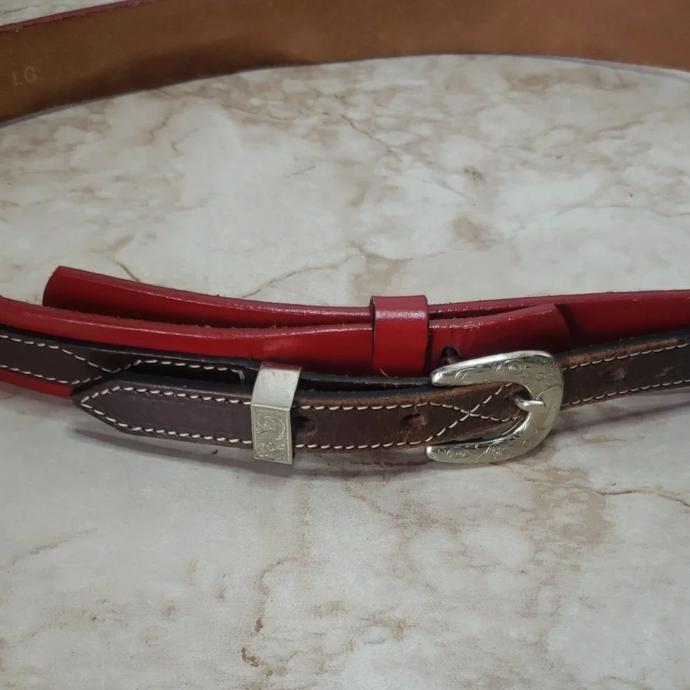 Catherine Dial Easley Two-Tone Red and Brown Leather Belt L