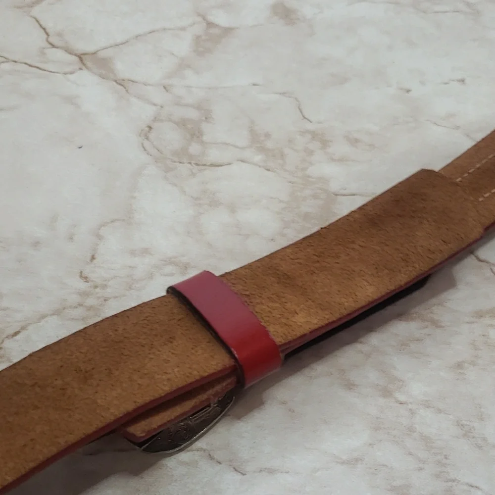 Catherine Dial Easley Two-Tone Red and Brown Leather Belt L