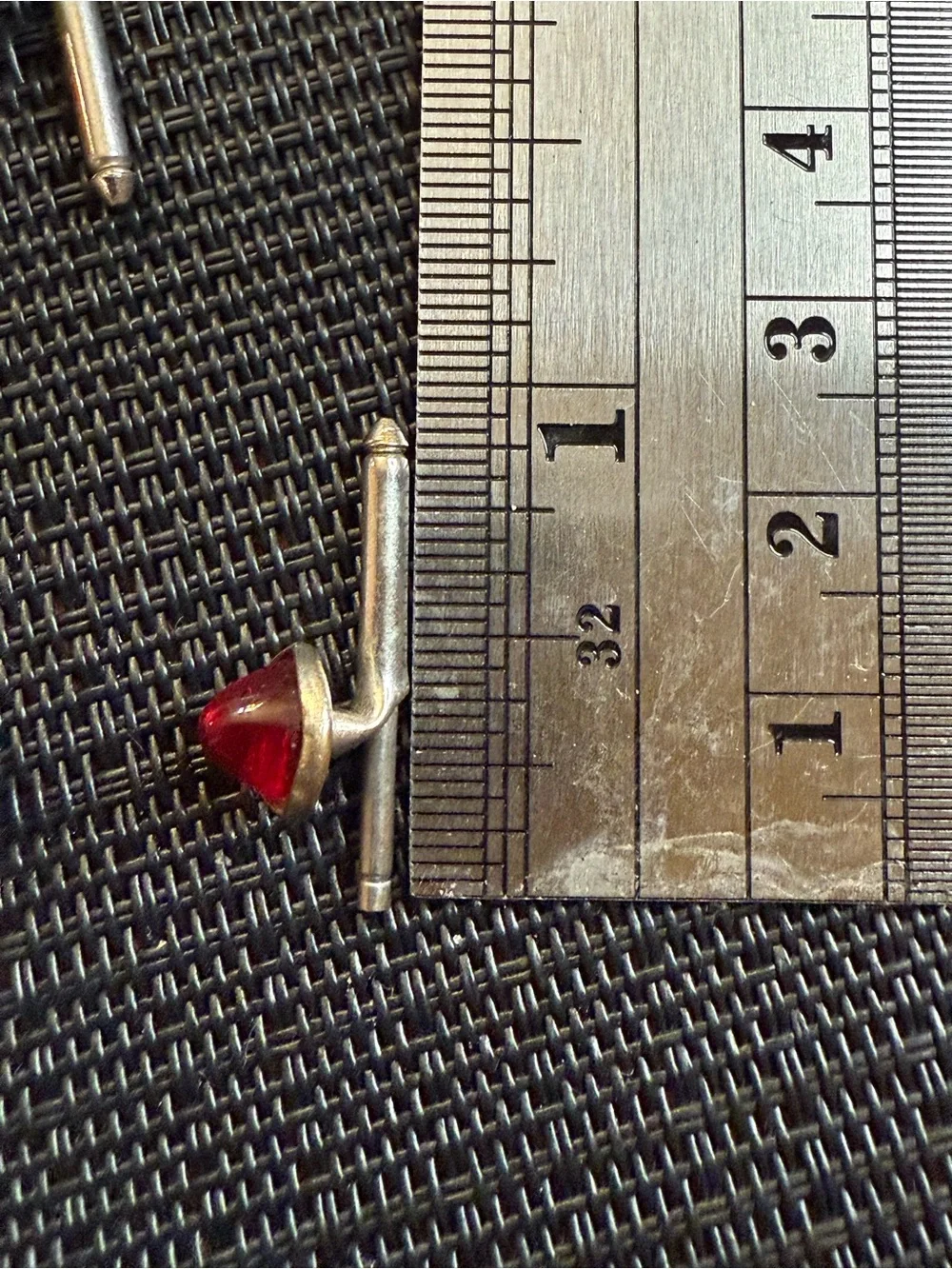 Vintage Red Cabochon Tuxedo Shirt Studs Set of 4 Silver Tone Formal Menswear