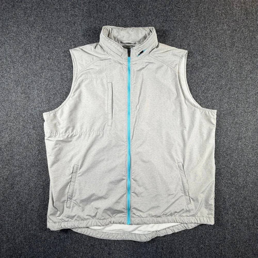Peter Millar Crown Sport Mens XXL Grey Performance Vest Stowaway Hood Full Zip