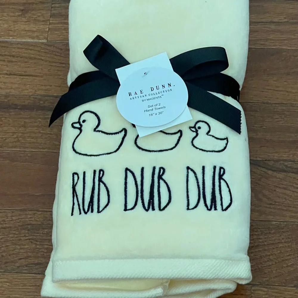 New Rae Dunn by Magenta Yellow Rub Dub Dub Duck Hand Towel Set P5