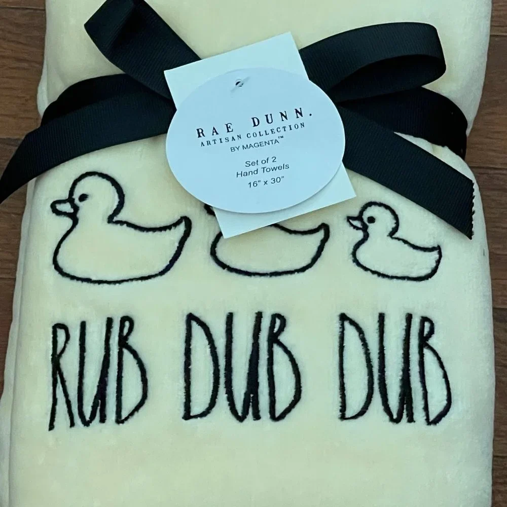 New Rae Dunn by Magenta Yellow Rub Dub Dub Duck Hand Towel Set P5