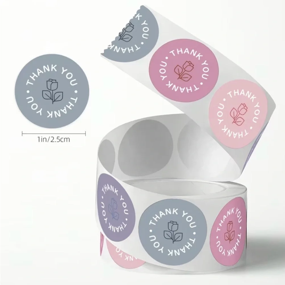 Thank You Sticker Roll 500 - Pink, Blue, Purple, Rose