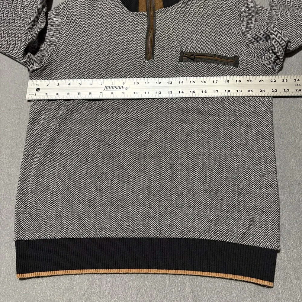 Dewberry Quarter Zip Sweater Mens XL Gray Herringbone Suede Mock‎ Neck Pullover
