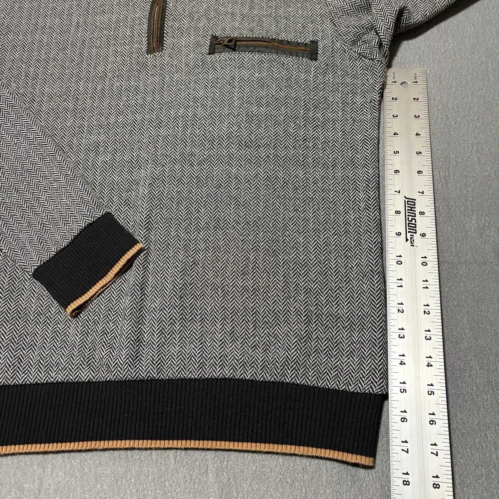 Dewberry Quarter Zip Sweater Mens XL Gray Herringbone Suede Mock‎ Neck Pullover