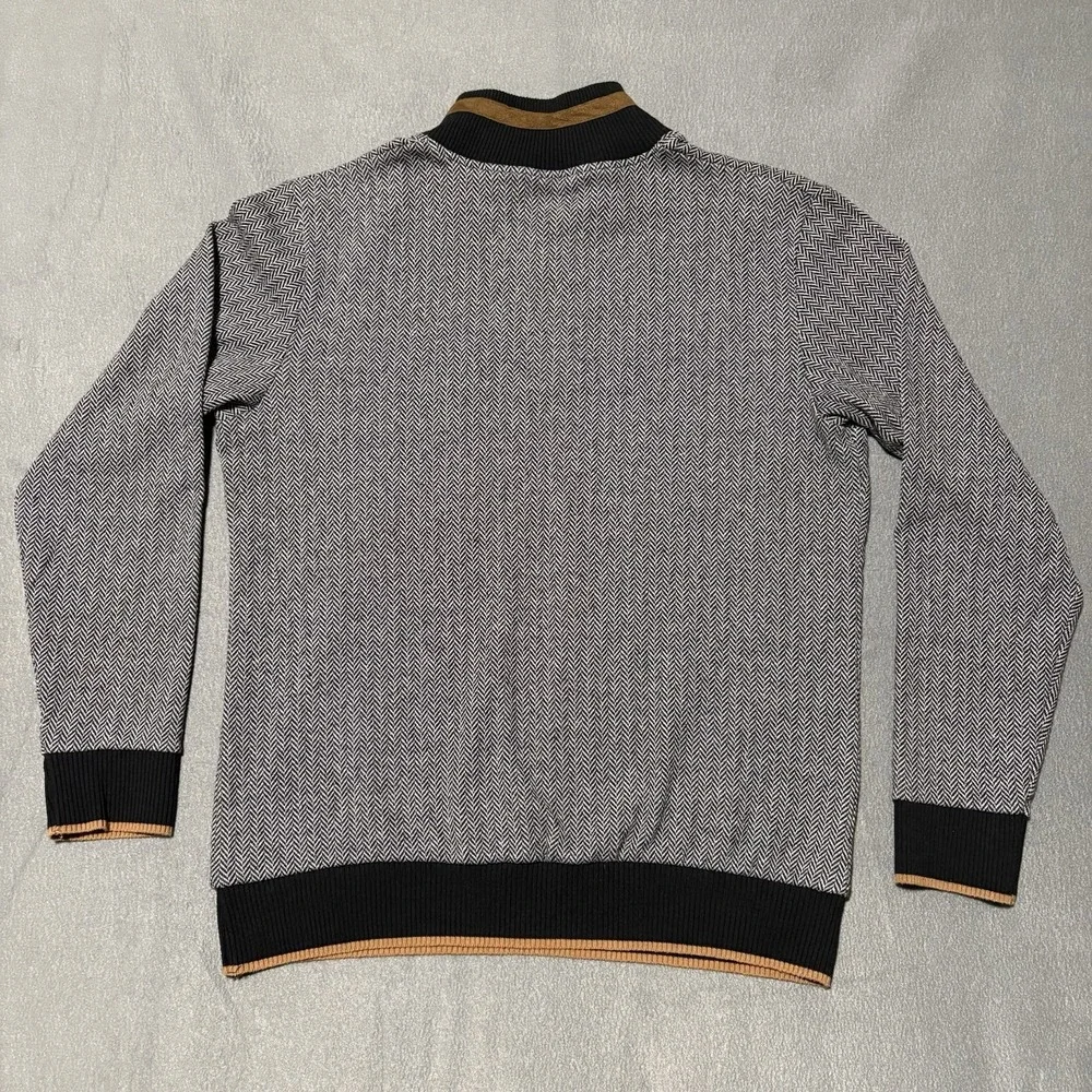 Dewberry Quarter Zip Sweater Mens XL Gray Herringbone Suede Mock‎ Neck Pullover