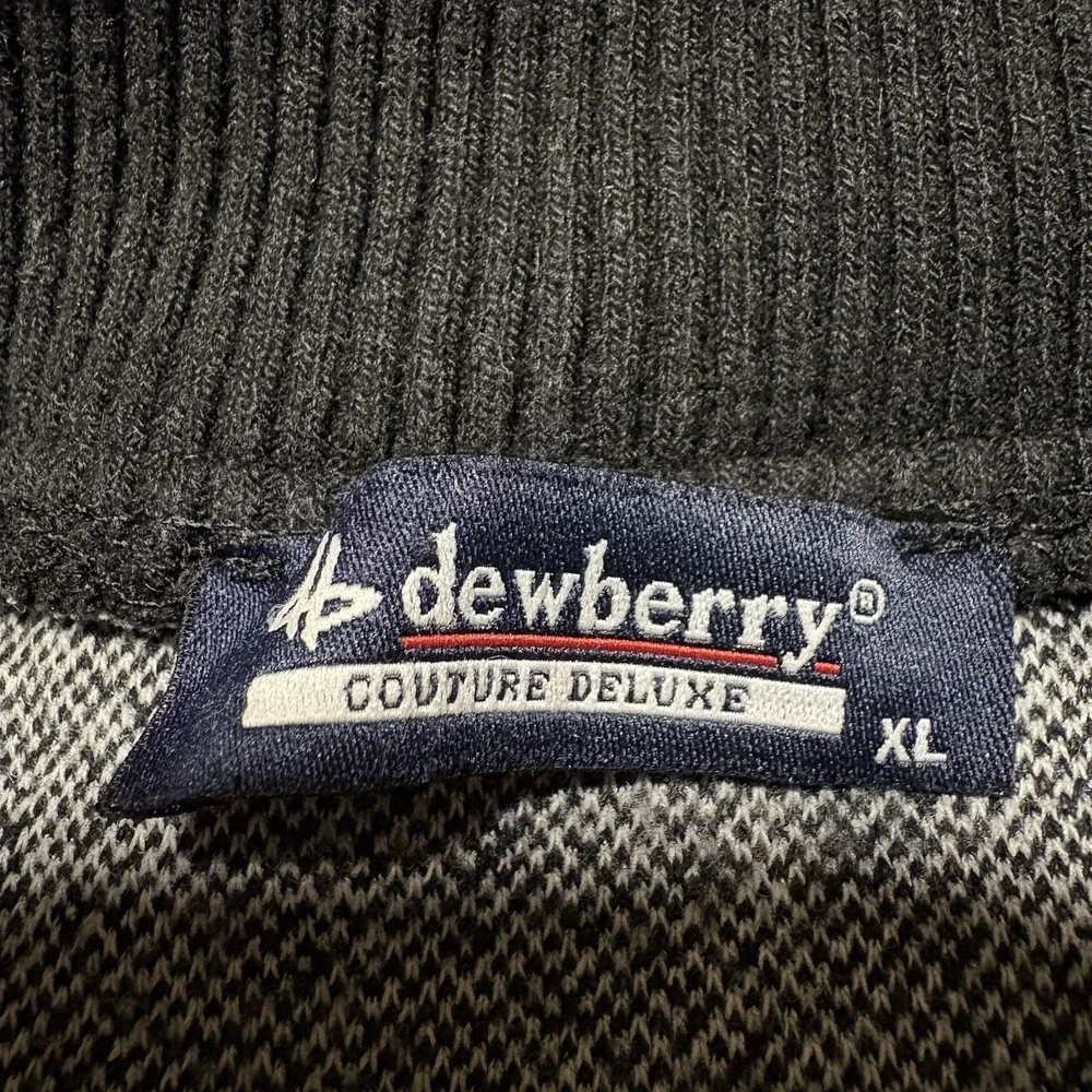 Dewberry Quarter Zip Sweater Mens XL Gray Herringbone Suede Mock‎ Neck Pullover
