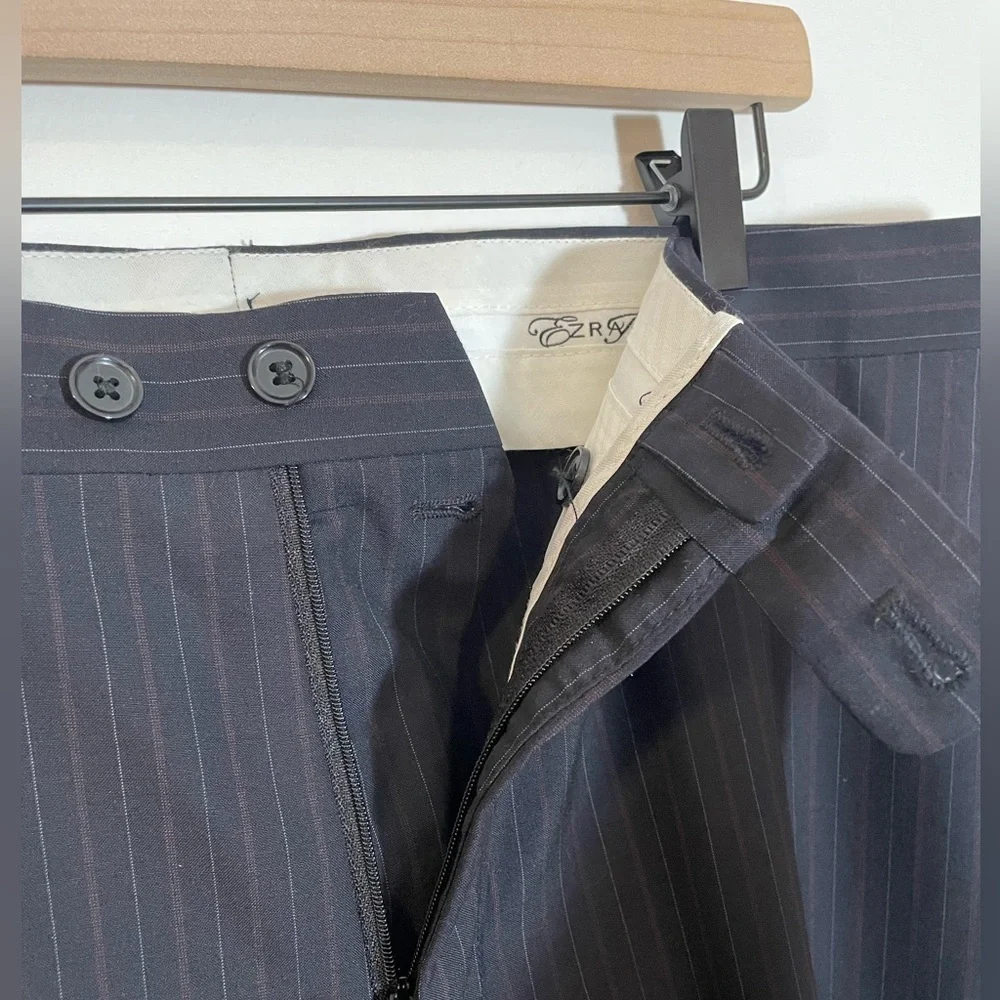 Ezra K Signature Gold Super 120’s Wool Suit Blue Jacket 46L Pants 40L Italy EUC
