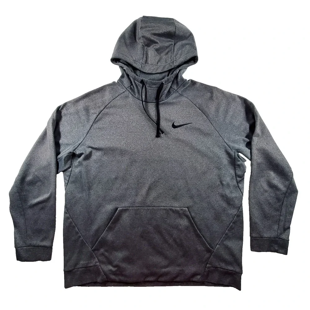 Nike Therma-FIT Hoodie XXL Gray Pullover‎ Swoosh Athletic Sweatshirt