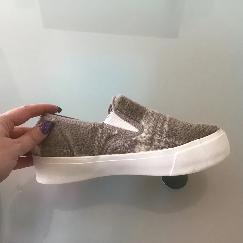 Seavees Taupe Plaid Shearling Baja Slip On Platform Sneakers Shoes Womens 7 37.5