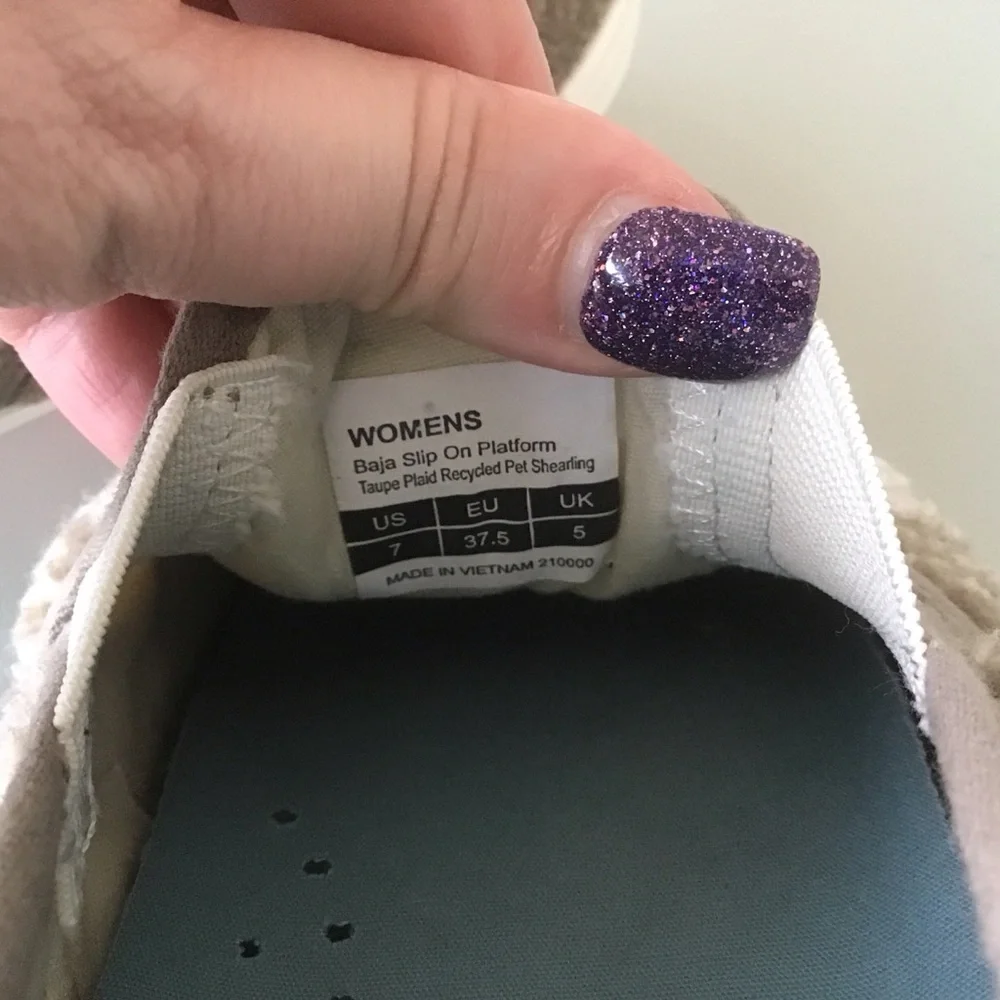 Seavees Taupe Plaid Shearling Baja Slip On Platform Sneakers Shoes Womens 7 37.5