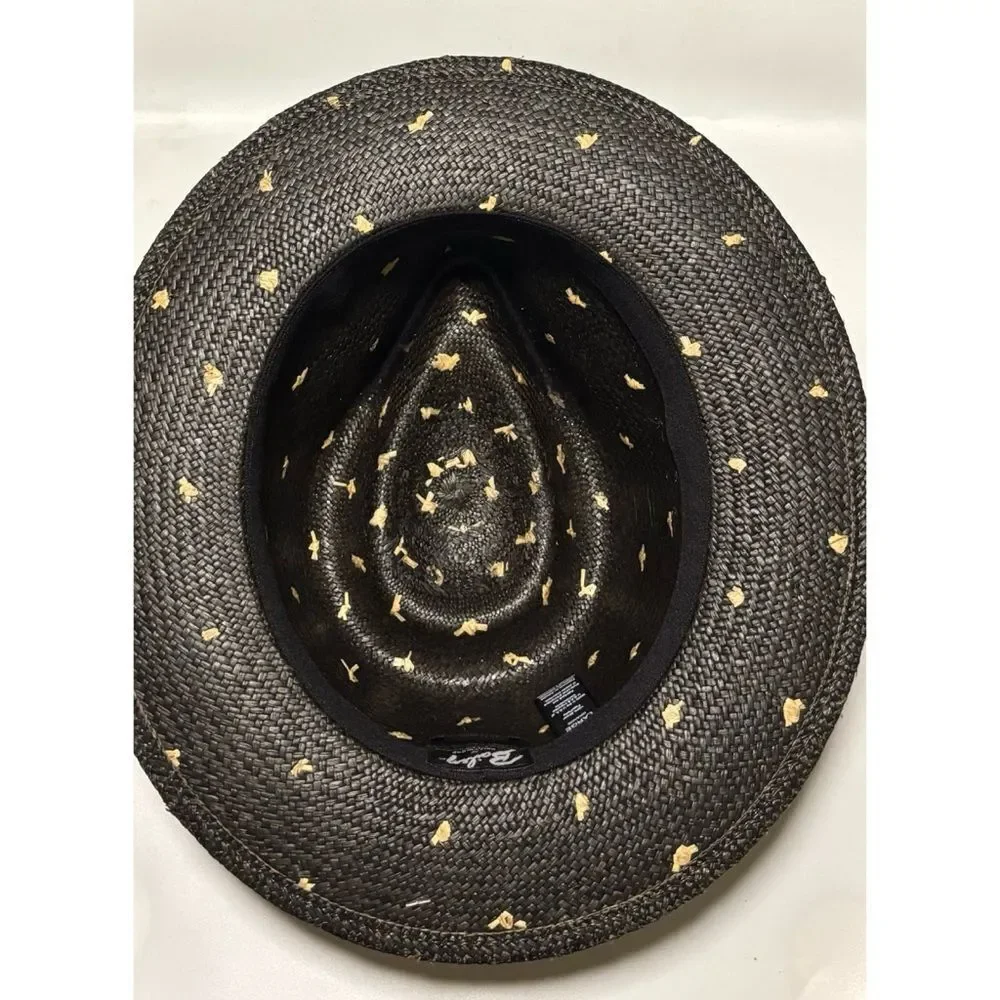 Rare Bailey Tor Straw Hat  in Black / Natural Dots Size L / New No Tags