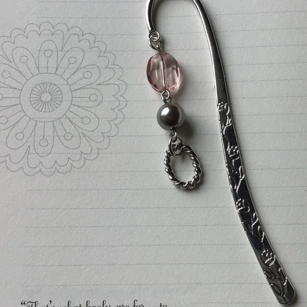 Tibetan Metal‎ Rose Engraved Beaded Hook Bookmark