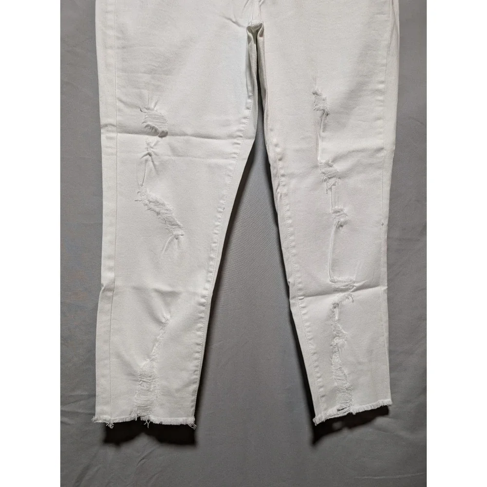 New York & Co White Distressed High Rise‎ Skinny Capri Jeans Raw Hem Women's 14